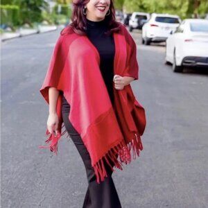 CABI Fringe Poncho 3841 Red Pockets XS S Cape Colorblock Firebrick Red Layer